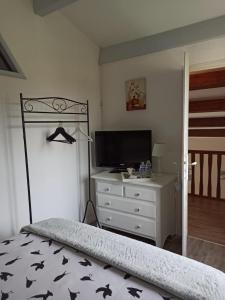 Trois-PalisMagnolia的一间卧室配有一张床和一个带电视的梳妆台