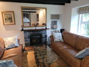 罗厄德南Dubh Loch Cottage的带沙发和壁炉的客厅