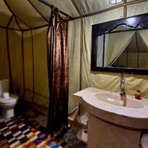 梅尔祖卡Blue Sky Luxury Camp的帐篷内带水槽和卫生间的浴室