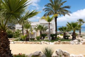 卡斯泰拉马莱La Blanca Resort & Spa的棕榈树海滩上的房子