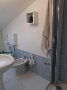 阿祖罗港La Casa di Berenice a Porto Azzurro的一间带水槽和卫生间的小浴室