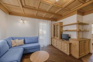 卡纳泽伊Appartamenti Cèsa Sorèie Dolomiti的客厅配有蓝色的沙发和电视