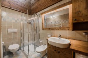 坎皮泰洛迪法萨Cesa Linda的浴室配有卫生间、盥洗盆和淋浴。