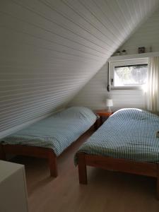 米德尔克尔克Seaside的客房设有两张床和窗户。