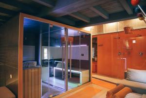 萨伊恩特-雷米-恩-博塞斯Maison Farinet的沙发的玻璃淋浴间