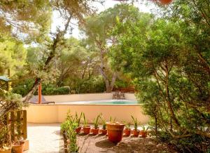 埃斯卡洛Apartamentos El Pino - Formentera Break的一座树木繁茂的庭院内的游泳池