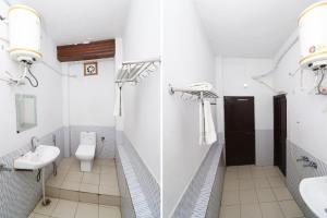 巴雷利OYO Hotel Ayaan的两张带水槽和卫生间的浴室图片