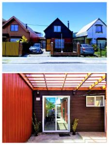 蒙特港Cabañas altos de Mirasol的红色屋顶房屋的两张照片