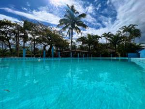 伯迪亚哥Chalé Jorai - pé na areia的一个棕榈树背景的大型游泳池