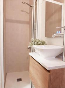 桑坦德Precioso apartamento en el centro de Santander的浴室配有白色水槽和淋浴。