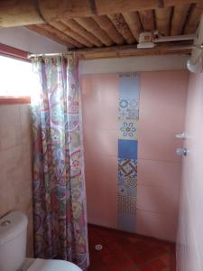 SutamarchánCABAÑA LOS JUANES的一间带卫生间和淋浴帘的浴室