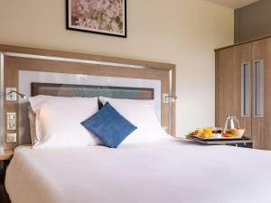 圣皮耶尔勒迪佩尔赖瑟纳特高尔夫绿色公园诺富特酒店的卧室配有一张白色大床和水果盘