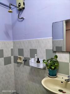 新山Yuyu homestay的一间带水槽和镜子的浴室