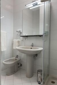 阿韦尔萨Hotel del Sole-Aversa的白色的浴室设有水槽和镜子