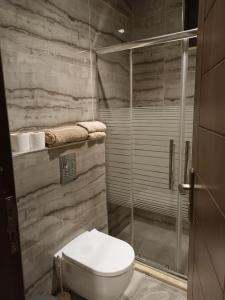 Ash ShāghūrVilla Jana chalet - Private Villa - Dead Sea - Jordan的一间带卫生间和淋浴的浴室