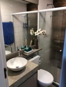 里约热内卢Casa Mag :)的一间带水槽、卫生间和镜子的浴室