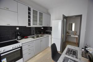 亚历山德鲁波利斯C.L.A. 2 City Lux Apartment Alaxandroupoli的厨房配有白色橱柜和白色冰箱。