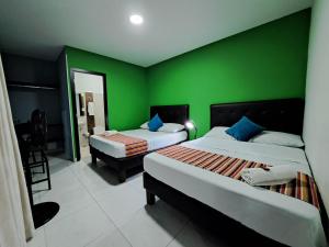 佩雷拉Hotel 9-25的绿色客房 - 带两张床和镜子