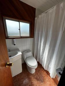 比亚里卡Hostal Katemu的一间带卫生间、水槽和窗户的浴室