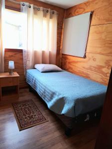 安库德Cabañas Tripanko Chiloe的一间带床的卧室,位于带窗户的房间内