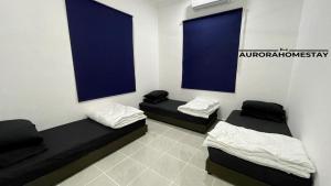 马兰Aurora Homes的带2张双层床的蓝色窗户客房