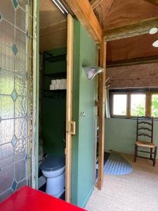 TullinsJolie cabane avec jacuzzi pour les amoureux de la nature的一间位于客房内的蓝色卫生间的浴室