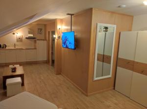 比尔森Wellness apartmán s vířivkou a saunou的大型客房设有厨房和冰箱。