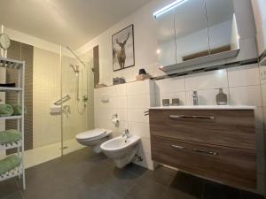 拉尔Black Forest Villa的浴室配有卫生间、盥洗盆和淋浴。