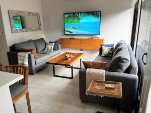 雅科New! A little piece of Pura Vida - Casa Yara的客厅配有两张沙发和一台电视机