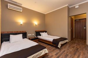 切尔卡瑟Perlyna Resort的一间酒店客房,房间内设有两张床