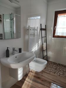 NovaledoIl Riccio del Castagno的白色的浴室设有水槽和镜子