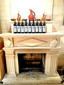 库塔伊西Hotel MASPINDZELO的坐在壁炉旁的一瓶葡萄酒