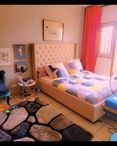 雅温得DUPLEXE HAUT STANDING centre ville Quartier Fouda的一间卧室配有一张大床和地毯。