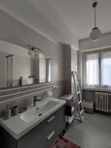 特伦托Design apartment n. 41的一间带水槽和大镜子的浴室