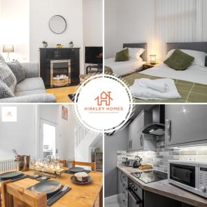 利物浦2 Bedroom House Liverpool- Large & Cosy- Sleeps 5 By Hinkley Homes Short Lets & Serviced Accommodation的卧室和客厅的照片拼合在一起