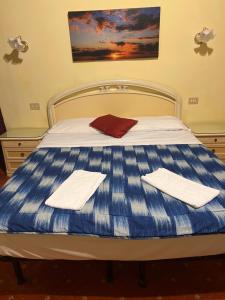 威尼斯Cà Lin Venice Zimmer的一张蓝色和白色的床,上面有两条毛巾