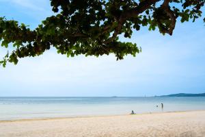 沙美岛Diamond Beach Resort的一片海滩,人们站在水面上