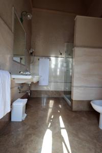 特拉莫Hotel Corte dei Tini的一间带水槽、卫生间和淋浴的浴室