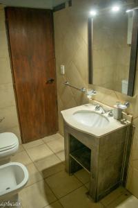 且乌塔El Pinar Suizo的一间带水槽、卫生间和镜子的浴室