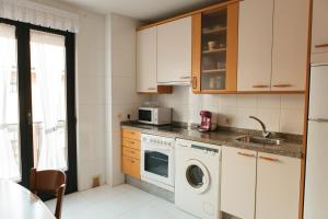 阿斯托加Vut RAQUEL的厨房配有洗衣机和微波炉。