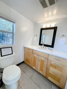 洛杉矶Pristine 1BD/1BA Bungalow + Hot Tub - Ocean Park的一间带卫生间、水槽和镜子的浴室