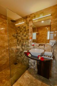 索纳马格Arco Hotels & Resorts sonamarg的一间带水槽和淋浴的浴室