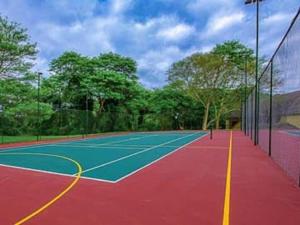 雾观Leisure Time Rentals - Sanbonani Resort & Spa的一座带网和一些树木的网球场