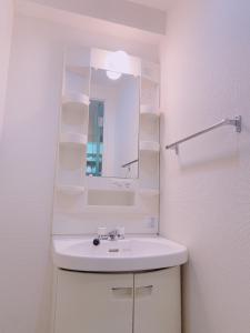 福冈Picoro Hakata - Vacation STAY 11336的白色的浴室设有水槽和镜子