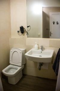 马德里Onefam Sungate的一间带水槽、卫生间和镜子的浴室