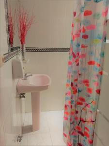 塞维利亚SevillaDream的一间带水槽和淋浴帘的浴室