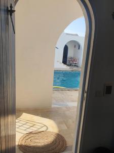 MezraneDar Chick Yahia Ile De Djerba的通往房子内游泳池的门