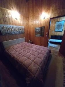 阿瑞达伊亚Loutra Mountain Nature的卧室配有一张木墙内的大床