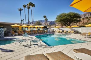 棕榈泉Twin Palms Resort - A Gay Men's Resort的一个带椅子和遮阳伞的游泳池