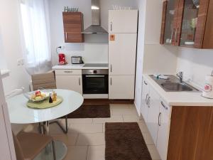 采列Apartments Alexandra的白色的小厨房配有桌子和水槽